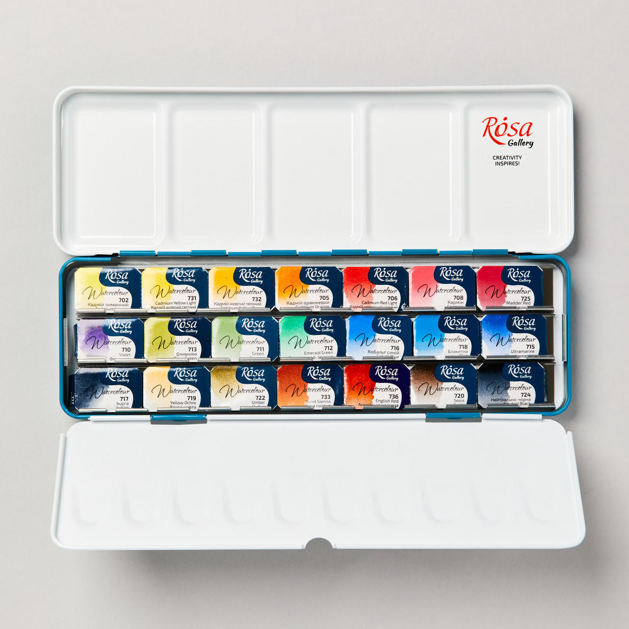 Rosa Gallery Rosa Classic Watercolour Turquoise Metal Case Full Pan Assorted Colours Set of 21