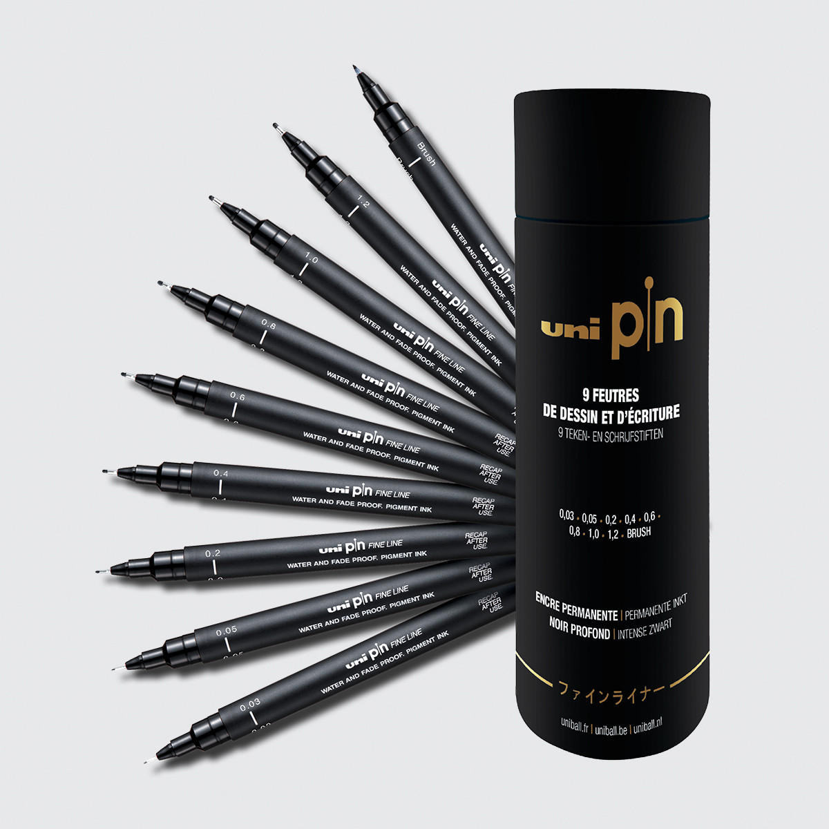 Uni ball PIN Fineliner Gift Set Deep Black Set of 9