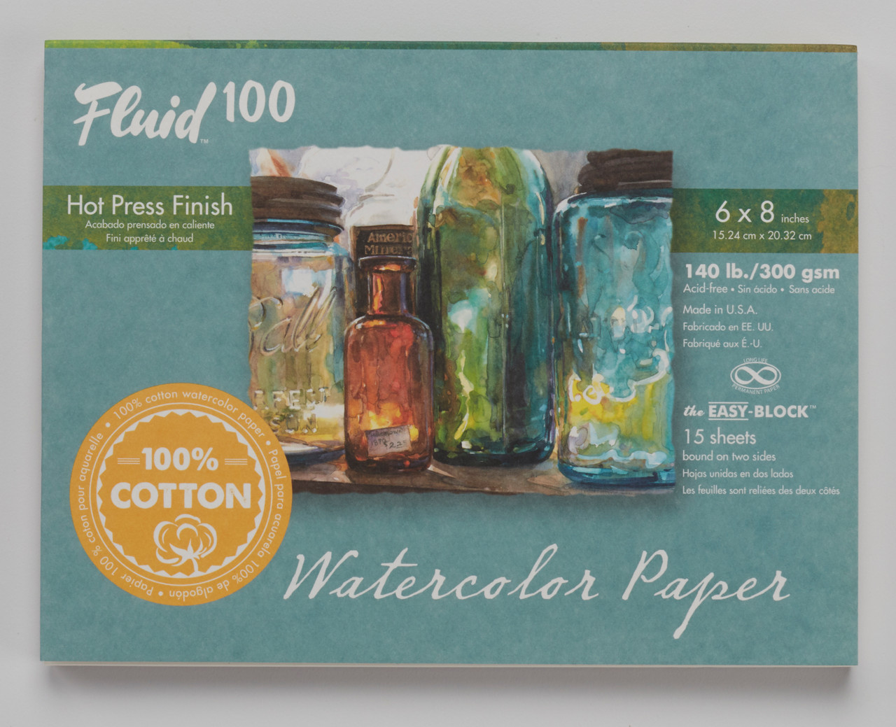 Fluid 100 Cotton Hot Pressed Watercolour Pad 300gsm 6 x 8 inches