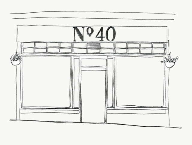 line drawing of shop