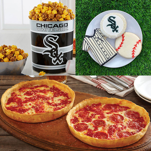 Garrett Popcorn Chicago White Sox Classic Tin, White Sox Cookies & 2 Lou's Pizzas