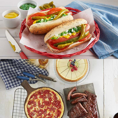 Lou's Pizza, Portillo's Hot Dog Kit, Real Urban BBQ Ribs & Eli's Cheesecake Combo