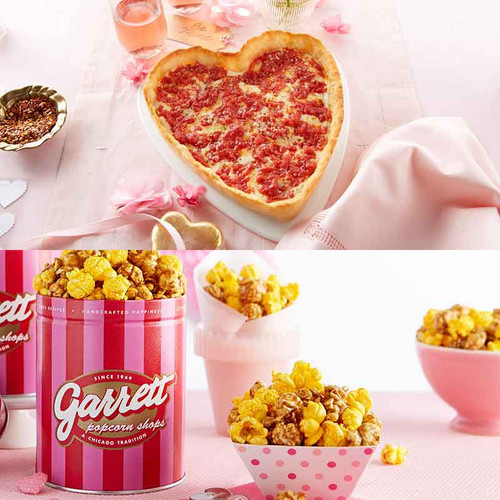 Garrett Popcorn Petite Pink Tin & 1 Heart Shaped Lou's Pizza