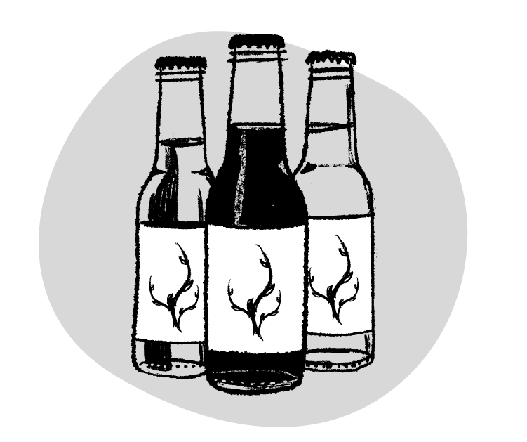 artistic drawing of 3 walter gregors tonic bottles