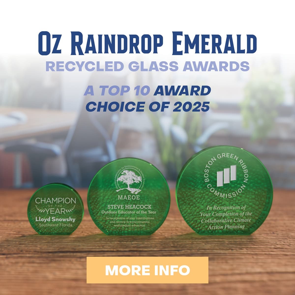 OZ Raindrop Emerald Recycled Glass Award