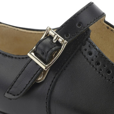 Clare, Black leather girls buckle traditional school shoes