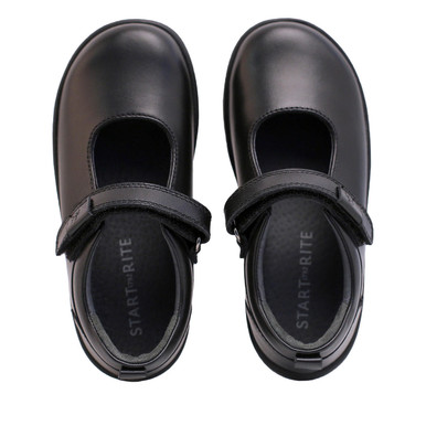 Mystery, Black leather girls rip-tape first school shoes