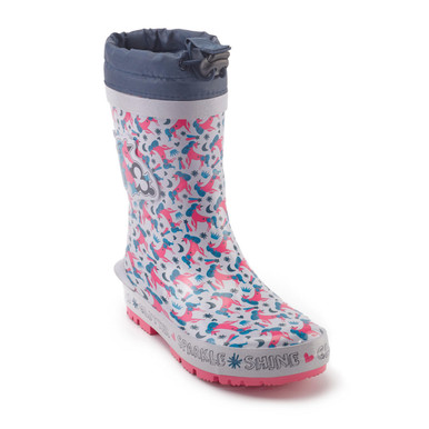 Little Puddle, Pale blue unicorn girls water resistant wellies