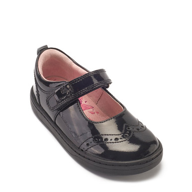 Mysterious, Black patent girls rip-tape first school shoes