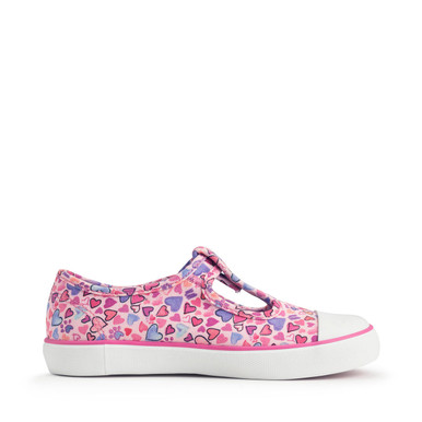 Sweets,  Pink heart girls t-bar buckle canvas shoes
