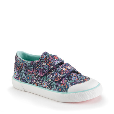 Garden, Navy floral print girls rip-tape closed canvas shoes