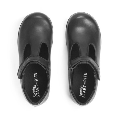 Lesson, Black leather Simply by Start-Rite girls rip-tape T-bar school shoes
