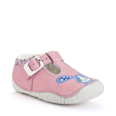 Little Paws, Pink nubuck/leather bunny girls T-bar buckle pre-walking shoes
