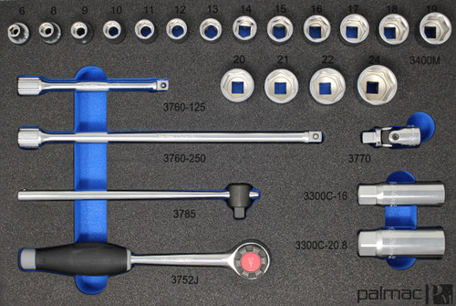 高肯插座和驱动器设置在泡沫PM-HND-1020-00-F /8”插座和驱动器设置米制