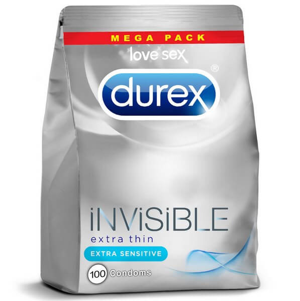 Durex Invisible Extra Thin Condoms Bulk Packs 100 Condoms - Thin
