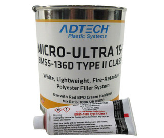 ADTECH Micro-Ultra 15-3 White BMS5-136D Type II, Class I Spec Flame-Retardant Polyester Filler/Fairing Paste - Quart Kit