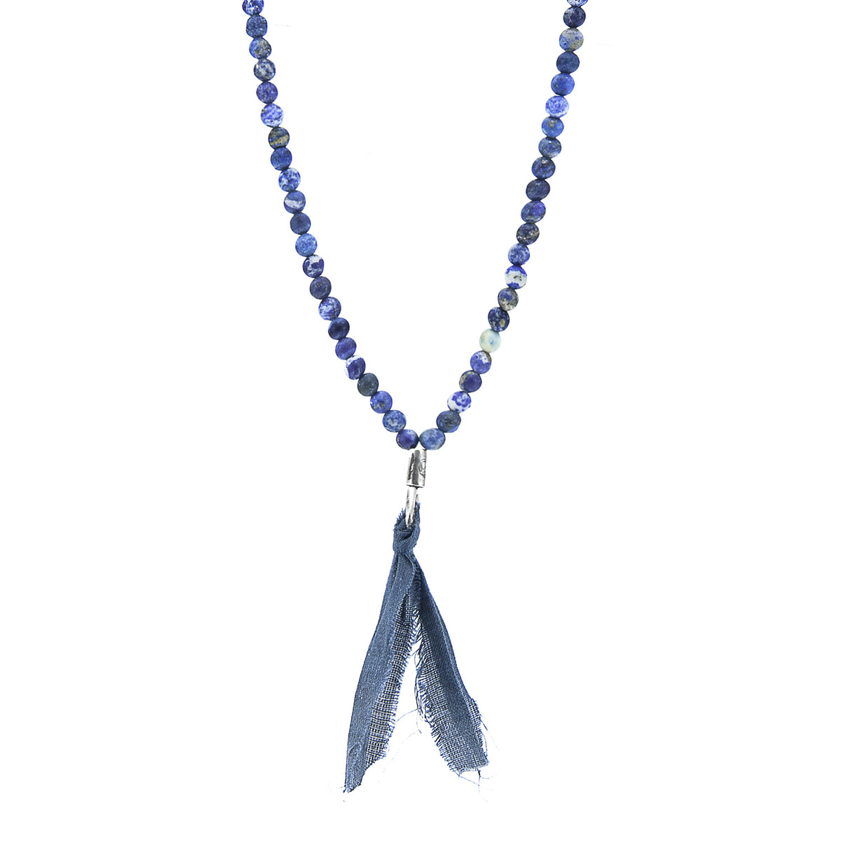 Blue Sodalite Luke Silver Stone and Cotton Voile SKINNY Necklace x Wrap Bracelet