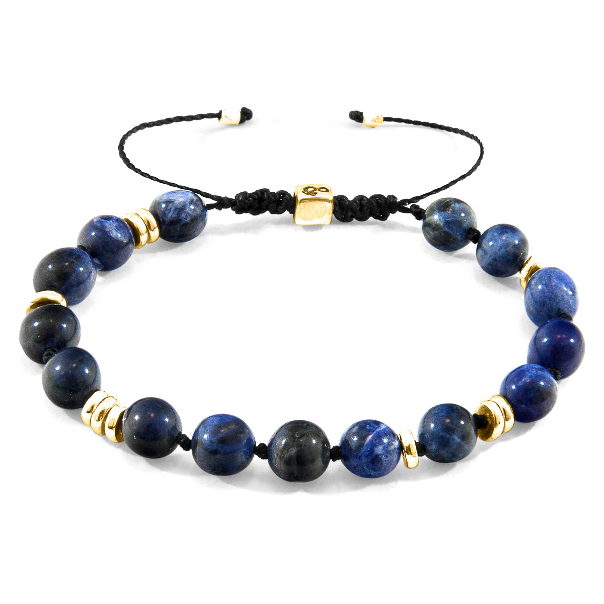 Blue Sodalite Agaya 9ct Yellow Gold and Stone Beaded Macrame Bracelet