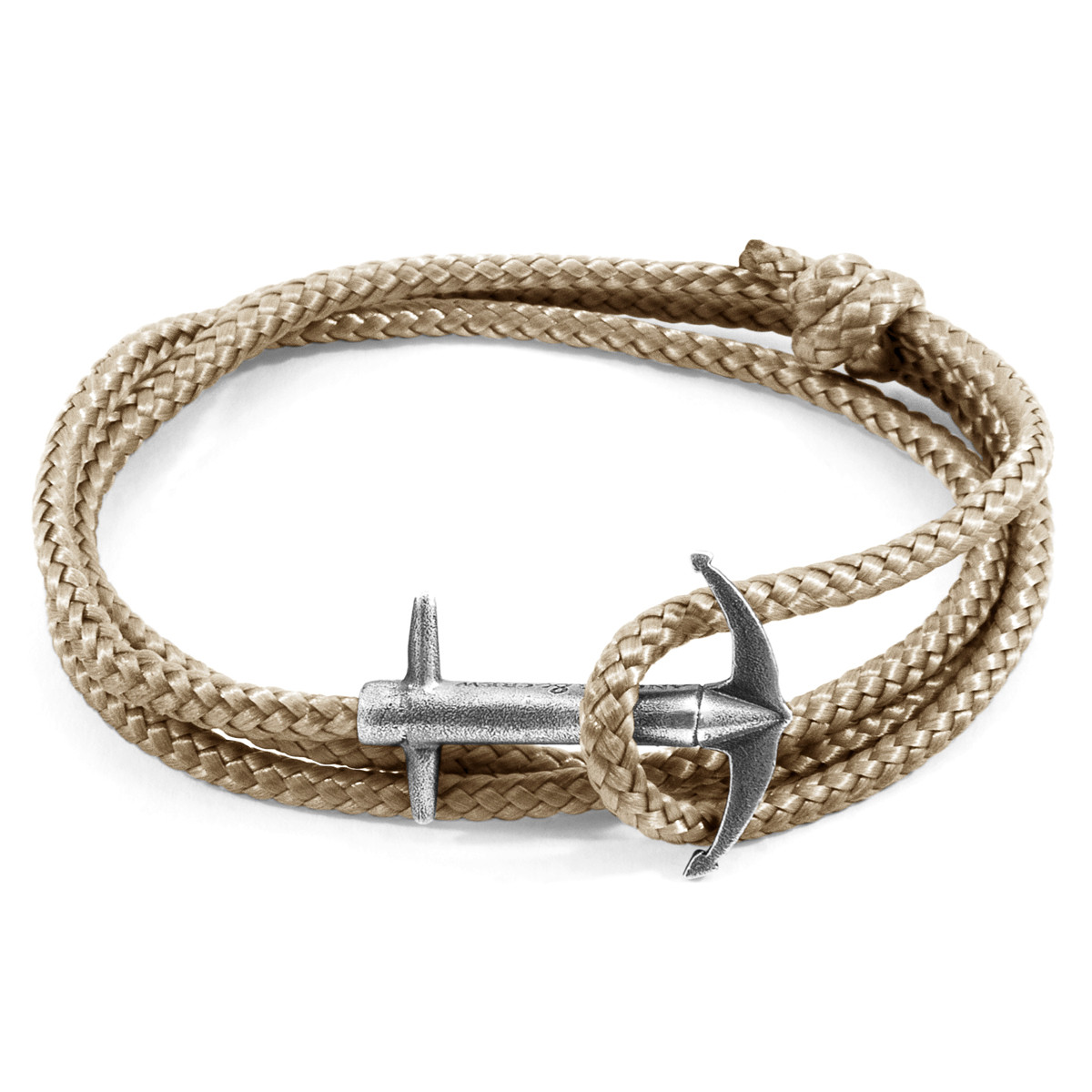 Sand Brown Admiral Anchor Silver and Rope Bracelet
