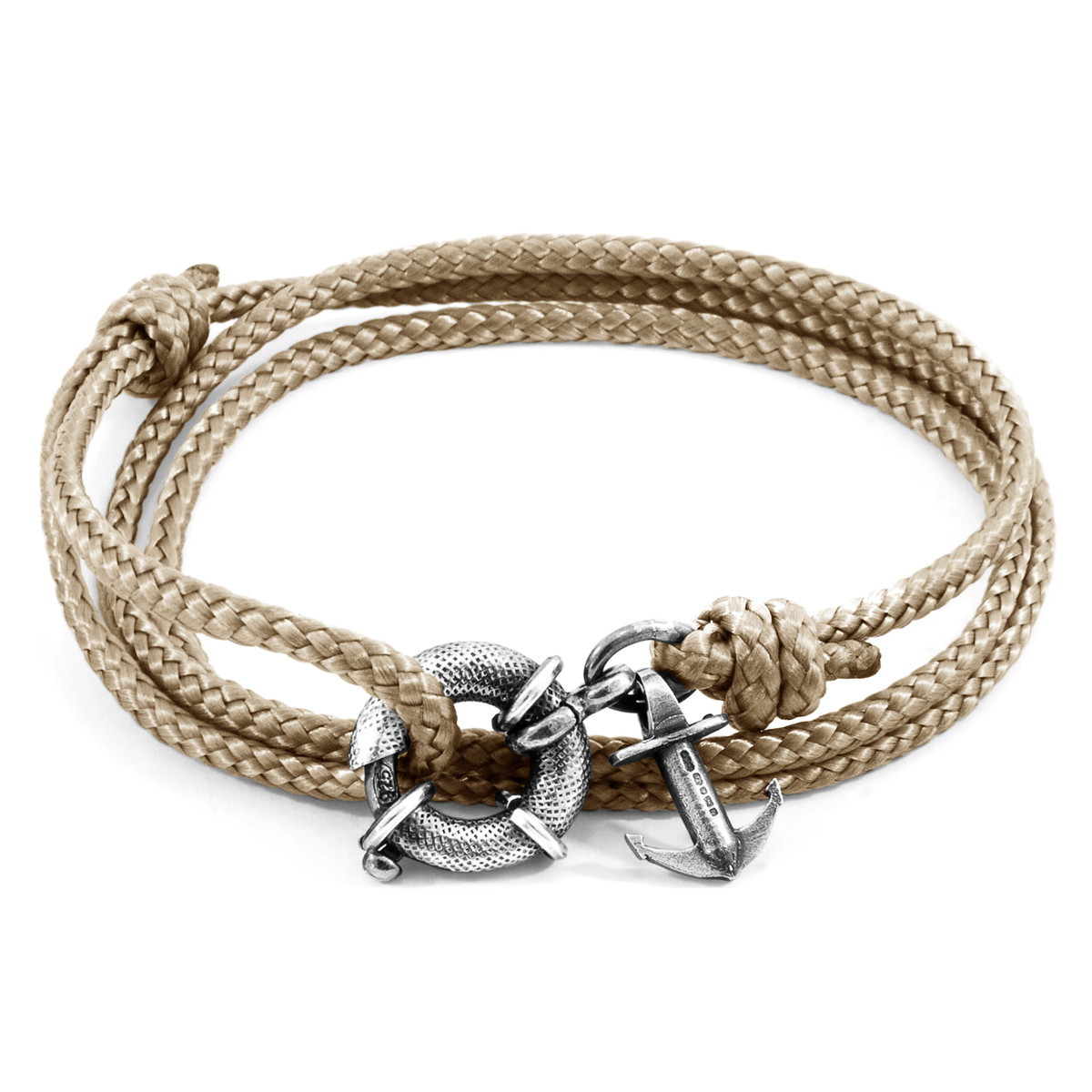 Sand Brown Clyde Anchor Silver and Rope Bracelet