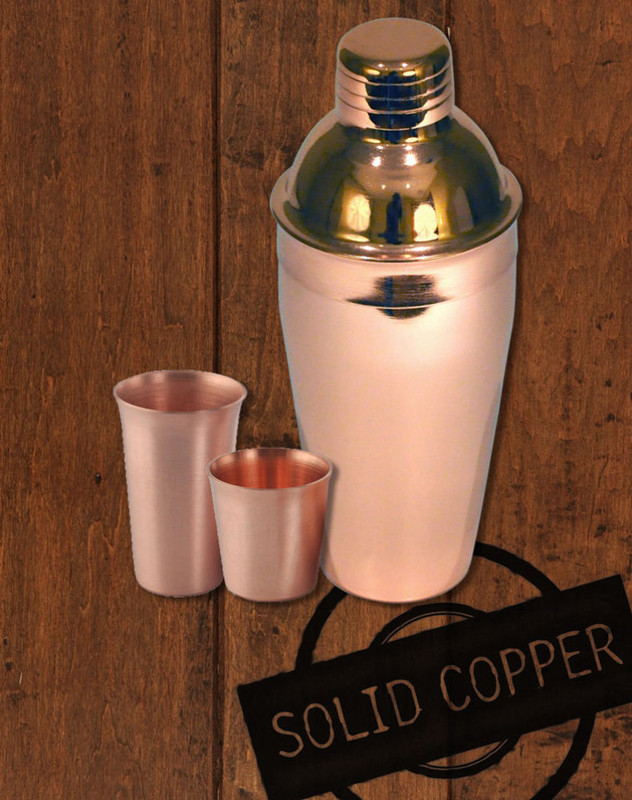 18oz copper cocktail shaker & shot glasses gift set