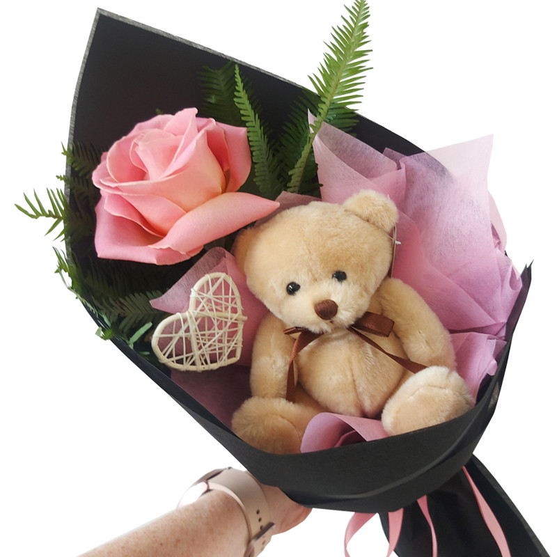 Send Single Rose with Teddy Local Gold Coast Florists - Botanique