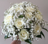baby's breath and white rose bridal bouquet