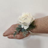 Artificial Single White Rose Corsage Pearl Band