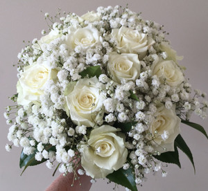 baby's breath and white rose bridal bouquet