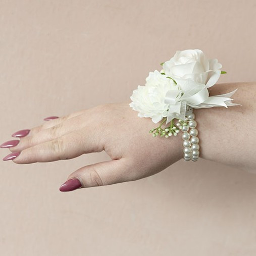 Artificial Ivory Mixed Flower Corsage Pearl Band