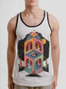 Space Cathedral - Multicolor on White with Black Mens Tank Top