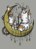 Moon Castle - Multicolor on Heather Stone Women's Rolled Cuff T-Shirt