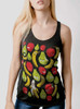 Fruit - Multicolor on Heather Black Triblend Womens Racerback Tank Top