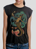 Mermaid - Multicolor on Black Women's Rolled Cuff T-Shirt