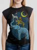 Animal Tower - Multicolor on Black Women's Rolled Cuff T-Shirt