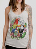 Tropical Birds - Multicolor on White Triblend Womens Racerback Tank Top