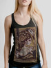 Lady with the Mask  - Multicolor on Heather Black Triblend Womens Racerback Tank Top
