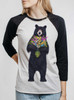 Bear Flowers - Multicolor on Heather White and Black Triblend Womens Raglan