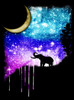 Elephant Moon - Multicolor on Heather Black Triblend Womens Long Sleeve