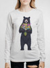 Bear Flowers - Multicolor on Heather White Triblend Womens Long Sleeve