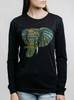 Elephant - Multicolor on Heather Black Triblend Womens Long Sleeve