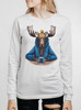 Moose and Mug - Multicolor on Heather White Triblend Womens Long Sleeve