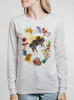 Bee - Multicolor on Heather White Triblend Womens Long Sleeve