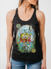 Fishing Frog - Multicolor on Heather Black Triblend Womens Racerback Tank Top