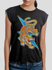 Neon Tiger - Multicolor on Black Women's Rolled Cuff T-Shirt