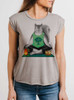 Yoga Squirrel - Multicolor on Heather Stone Women's Rolled Cuff T-Shirt