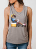 Lounge Dog - Multicolor on Heather Stone Womens Muscle Tank