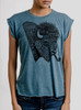 Smoked Buffalo - Black on Heather Deep Teal Women's Rolled Cuff T-Shirt