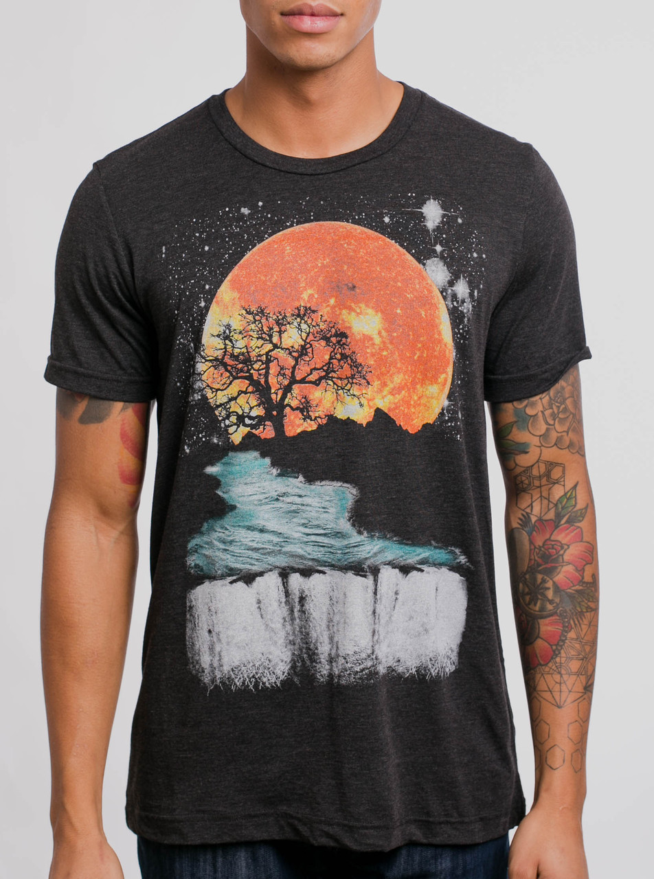 Sunset Waterfall - Multicolor on Heather Black Triblend Mens T