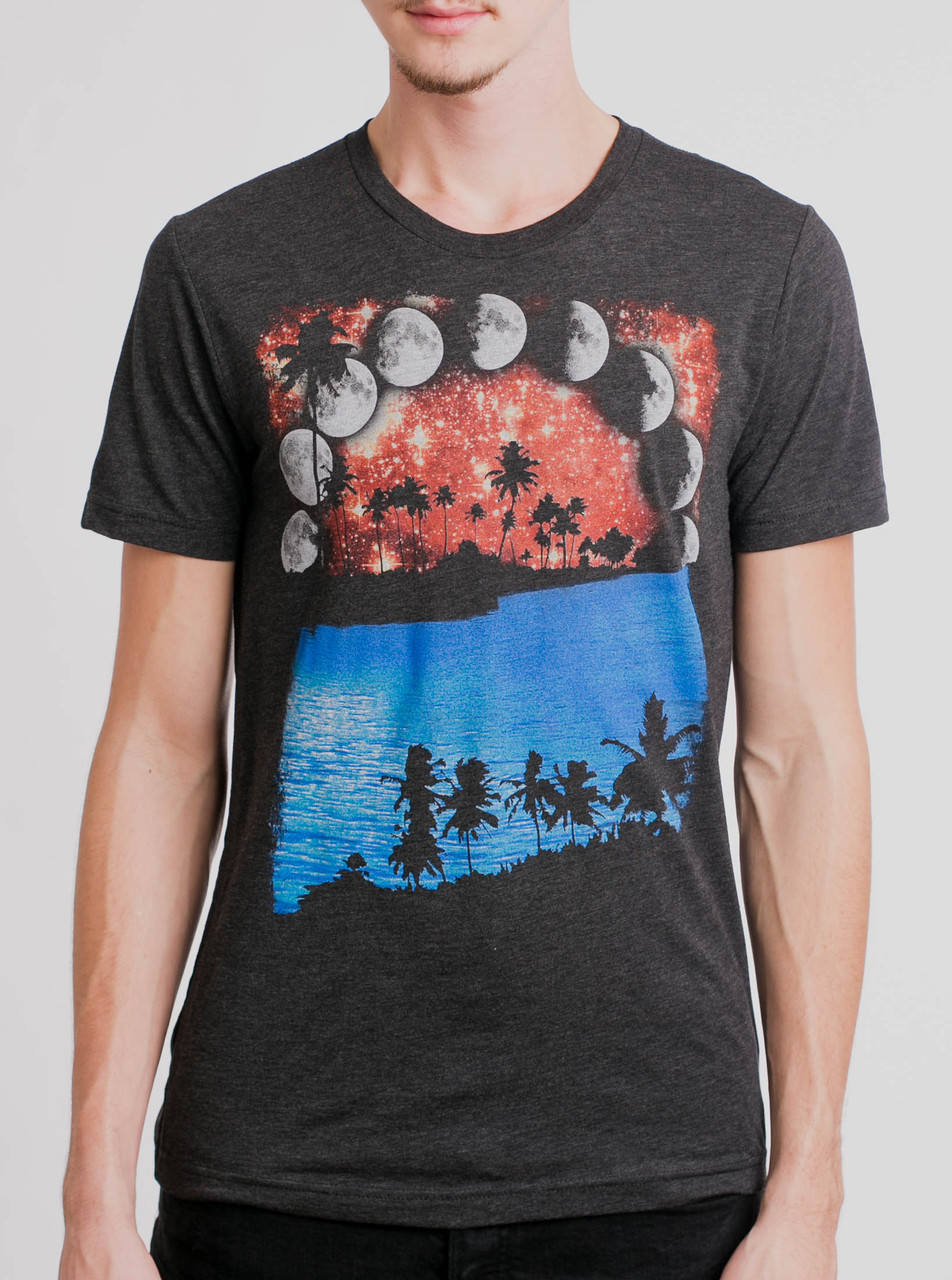 Moon Tropic - Multicolor on Heather Black Triblend Mens T Shirt ...